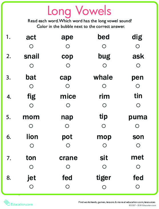 Learning Long Vowels Long U Words  Worksheets
