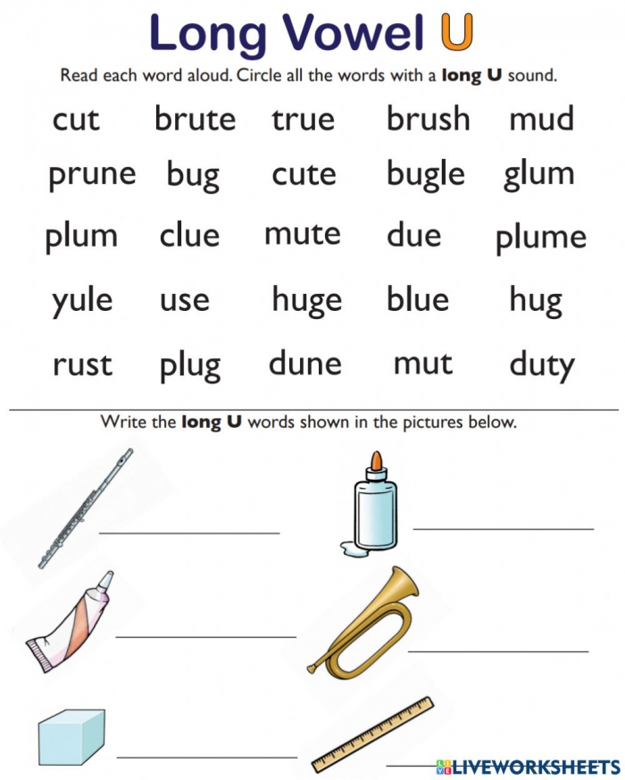 Long “U” Sound Worksheets | 99Worksheets