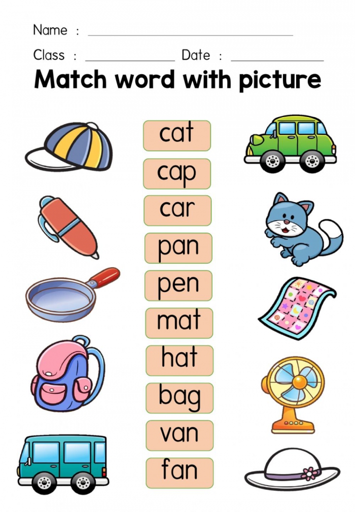 Free Printable Word Match Worksheets