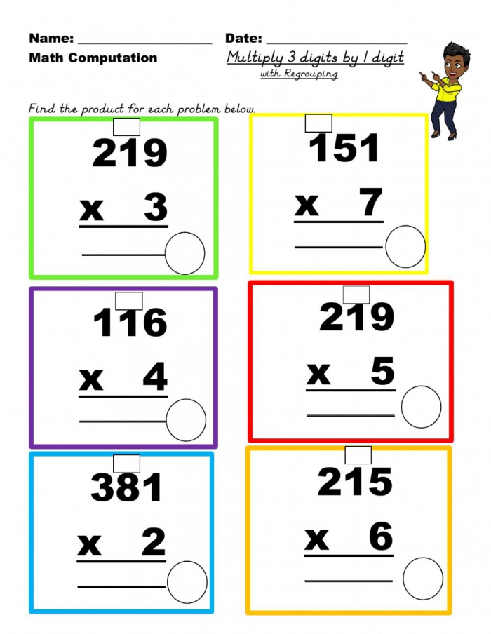 3 Digit By 1 Digit Multiplication With Regrouping Worksheet