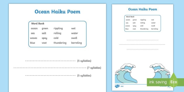 Ocean Haiku Poem Differentiated Worksheets Teacher Made