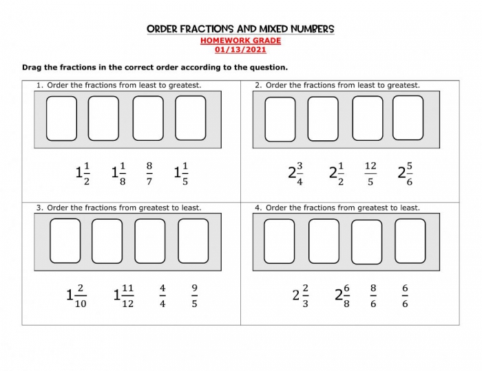 Order Fractions And Mixed Numbers Worksheet