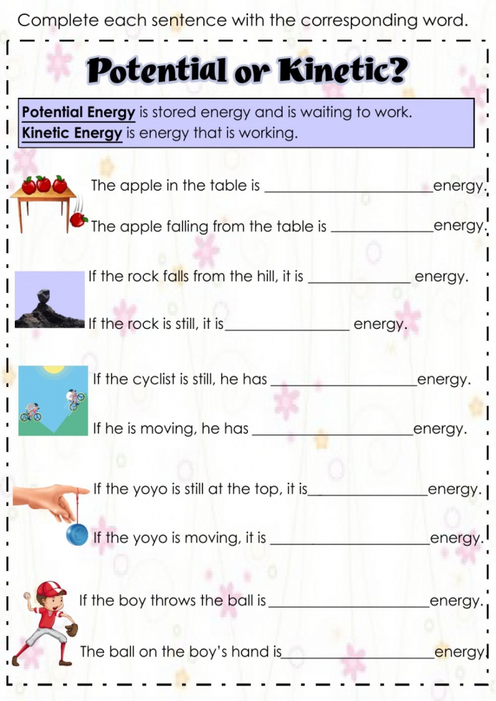 kinetic energy worksheet pdf