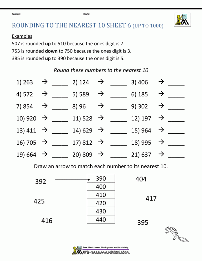 Rounding To The Nearest Worksheets