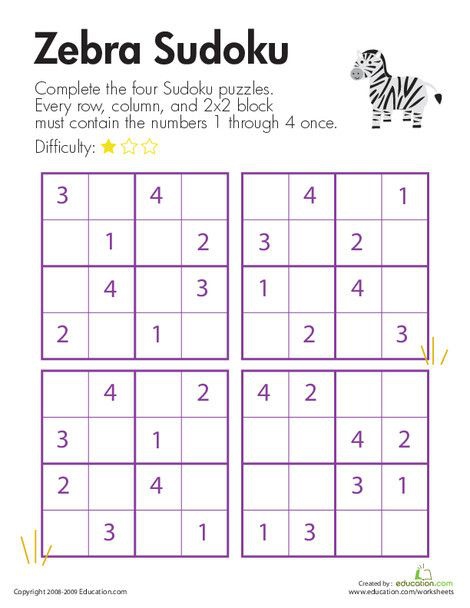 Second Grade Offline Games Worksheets Zebra Sudoku