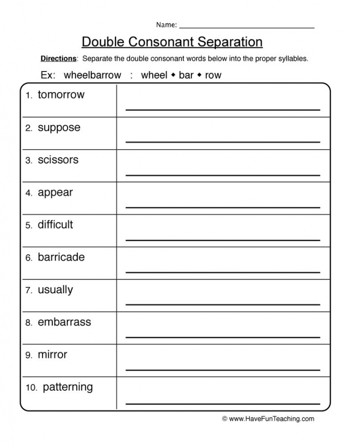 Separating Double Consonants Worksheet  Have Fun Teaching