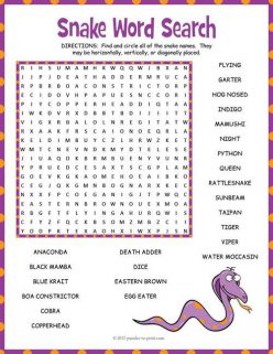 Animal Word Search: Slithering Snakes