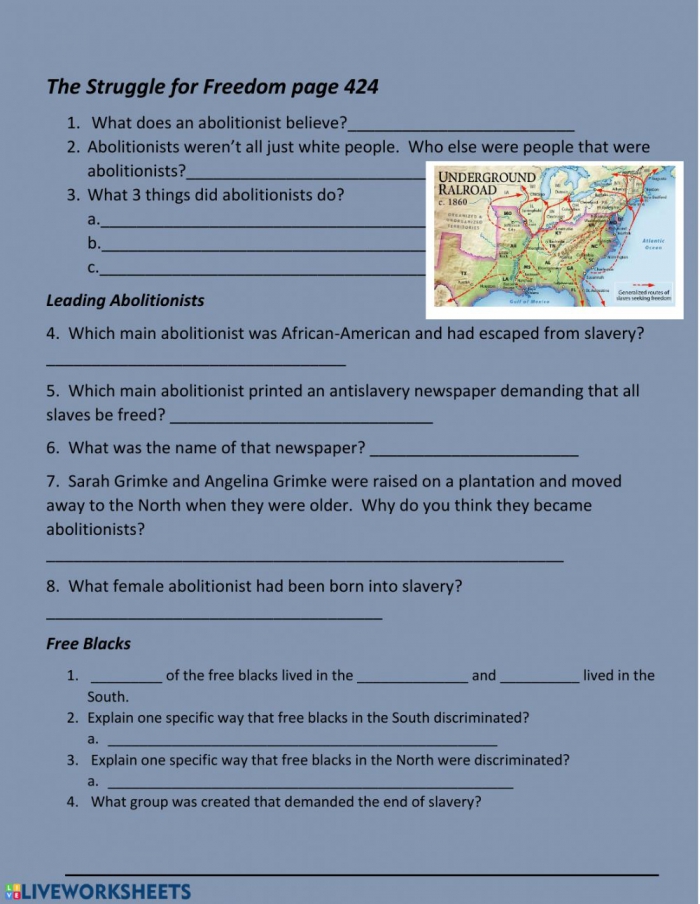 The Underground Railroad Worksheet