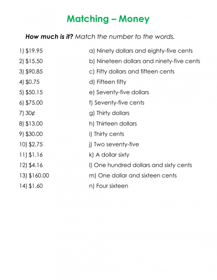 Writing Numbers For Prices Us Money Worksheet