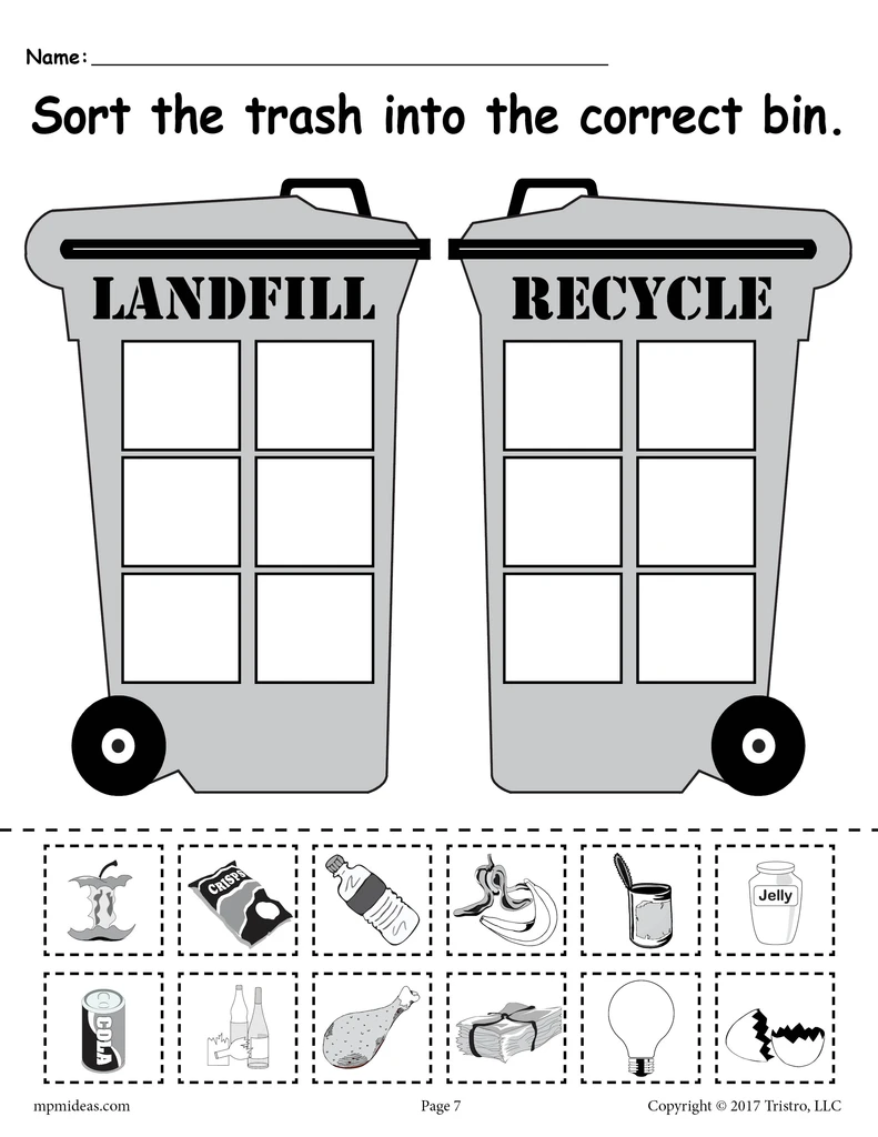 Recycling Worksheet For Kids
