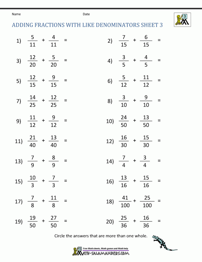 Adding Fractions Worksheets