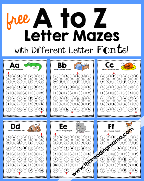 Alphabet Letter Mazes With Different Letter Fonts