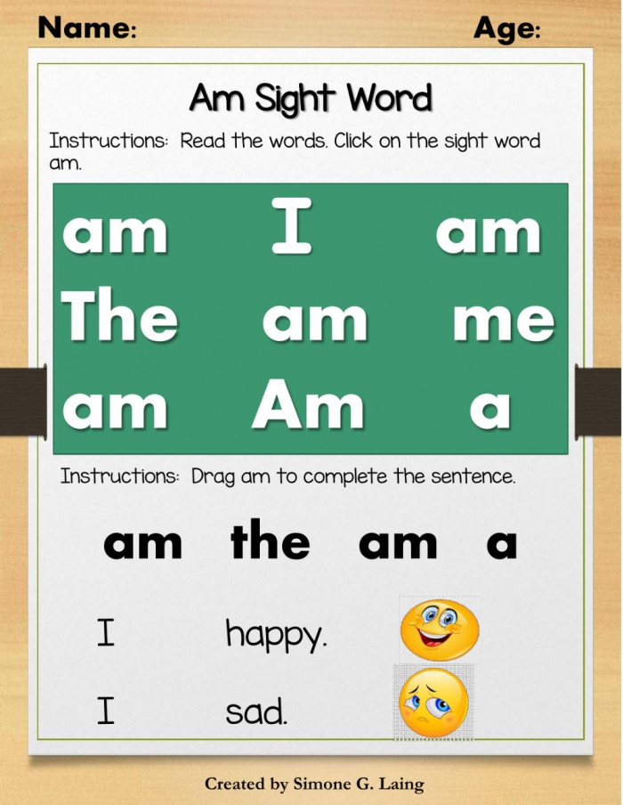 Am Sight Word Worksheet