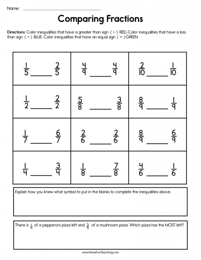 Comparing Fractions Worksheet Have Fun Teaching