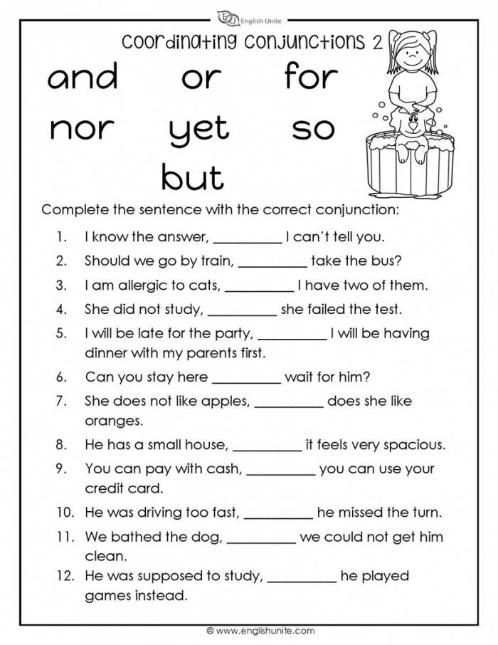 Coordinating Conjunctions Worksheet