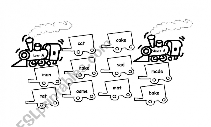 Cut Out Train Short Long A Vowel Sound