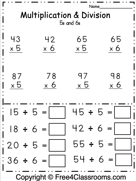 Free Multiplication And Division S S Math Worksheet