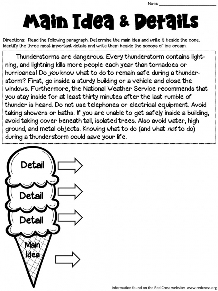 Identifying Main Idea And Details Worksheet