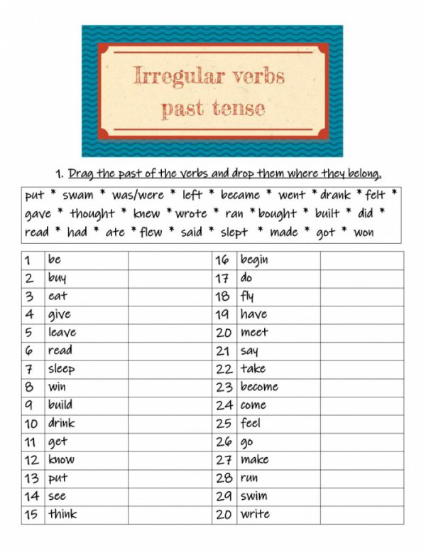 Irregular Past Tense Verbs Worksheet Free Printable
