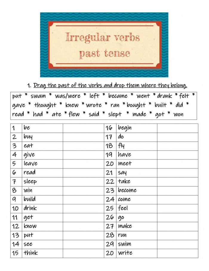 Irregular Verbs Past Tense Worksheet