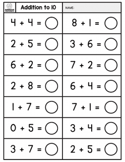 Mid-Year Kindergarten Math Assessment: Addition Within 10