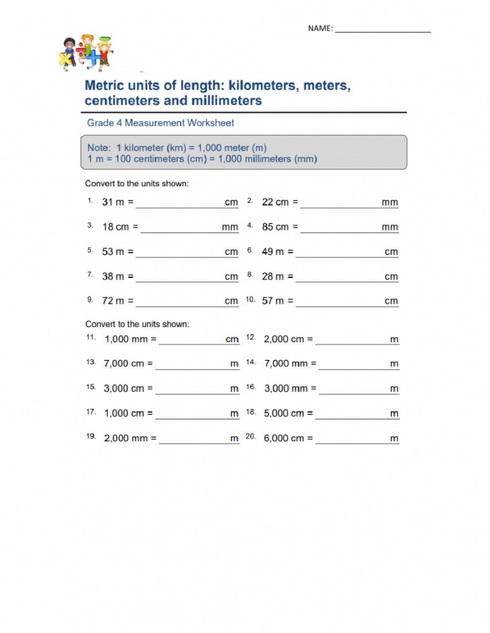 Metric Units Of Length Worksheet