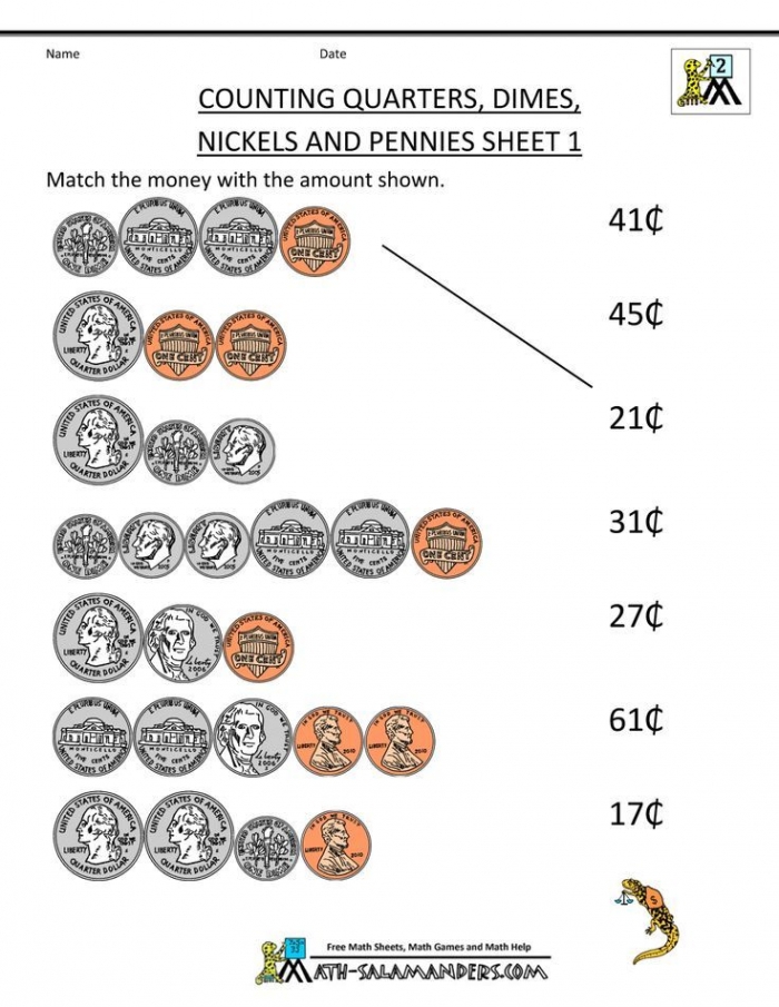 Money Match Nickels And Pennies Worksheets