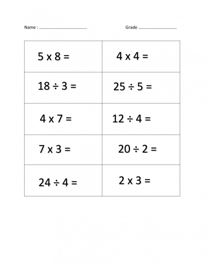 Mult And Division Review Worksheet