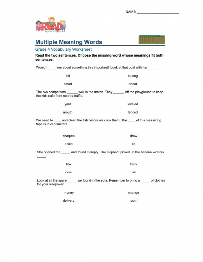 Multiple Meaning Words Worksheet