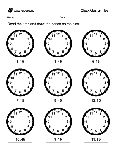 Printable Clock Quarter Hour Digital Worksheet