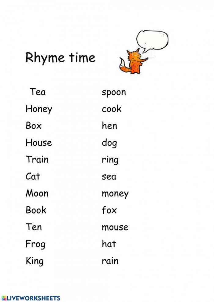 Rhyme Time Interactive Worksheet