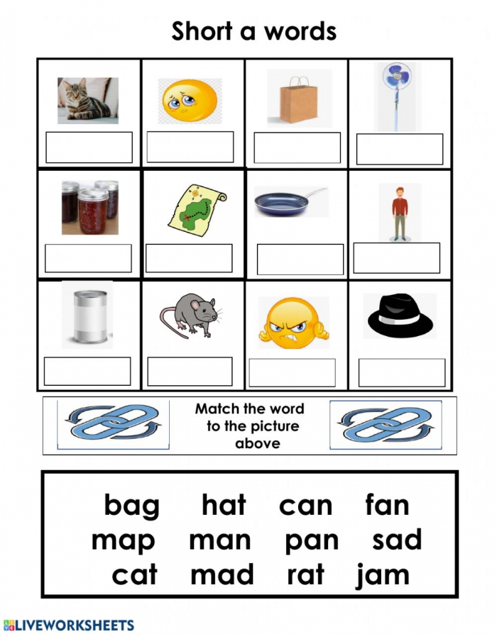 Short A Word Box Worksheet