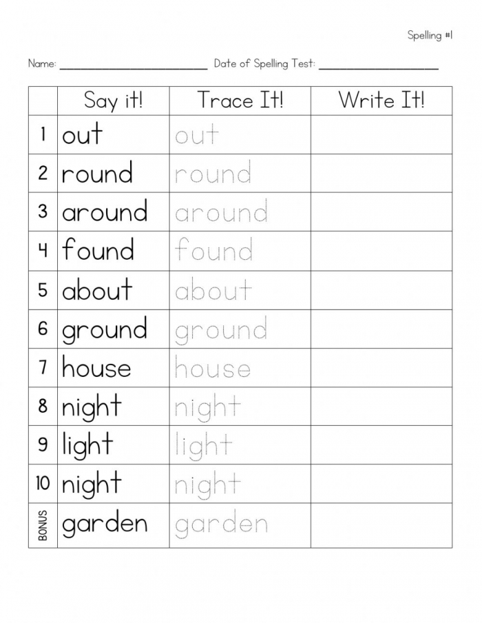 Sight Words Spelling Practice Worksheet