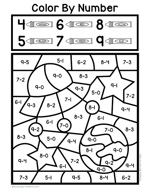 Subtraction Color By Number Worksheets