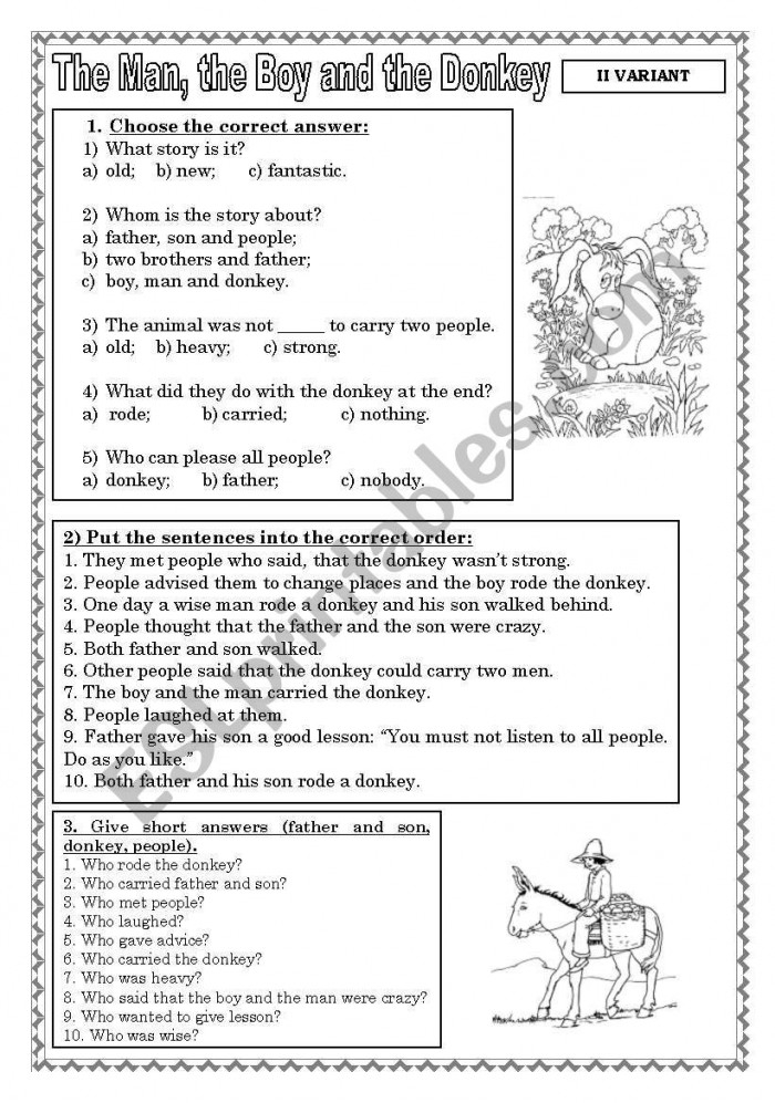 The Man The Boy And The Donkey Worksheets