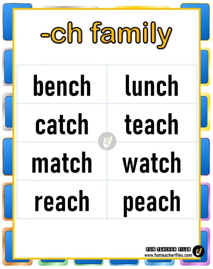 Ch Sh Word Family Lists