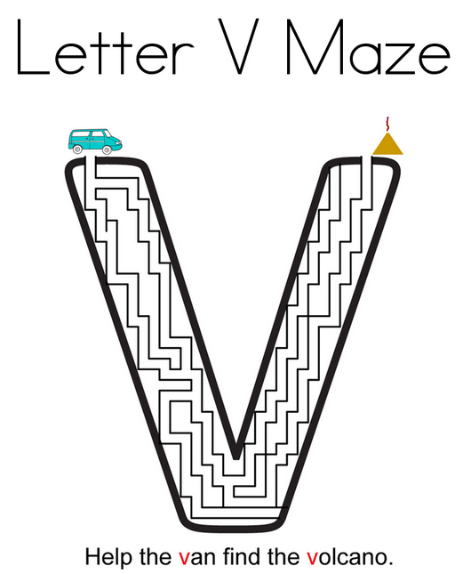 Letter V Maze Coloring Page